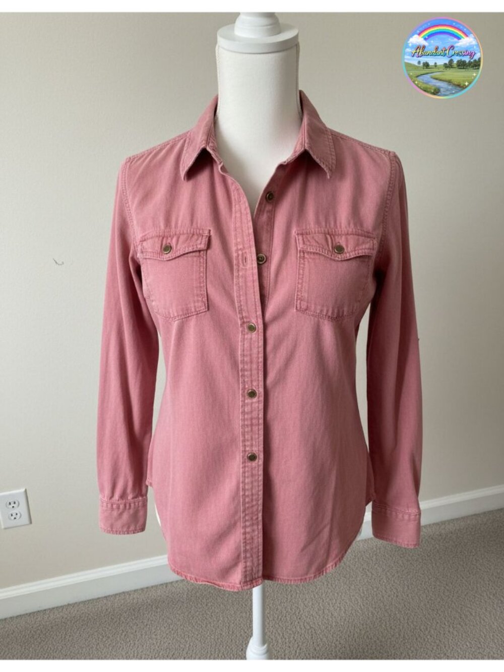Womens 100% Cotton Denim Button Down Shirt Long Sleeve Relaxed Fit